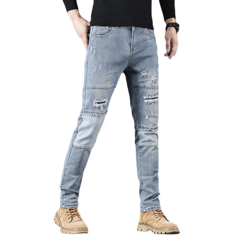 High-end Blue With Holes Jeans For Men High-end Blue With Holes Jeans For Men