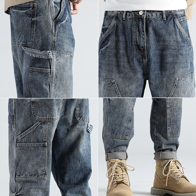 Retro Straight Loose Plus Size Tooling Jeans Men Retro Straight Loose Plus Size Tooling Jeans Men