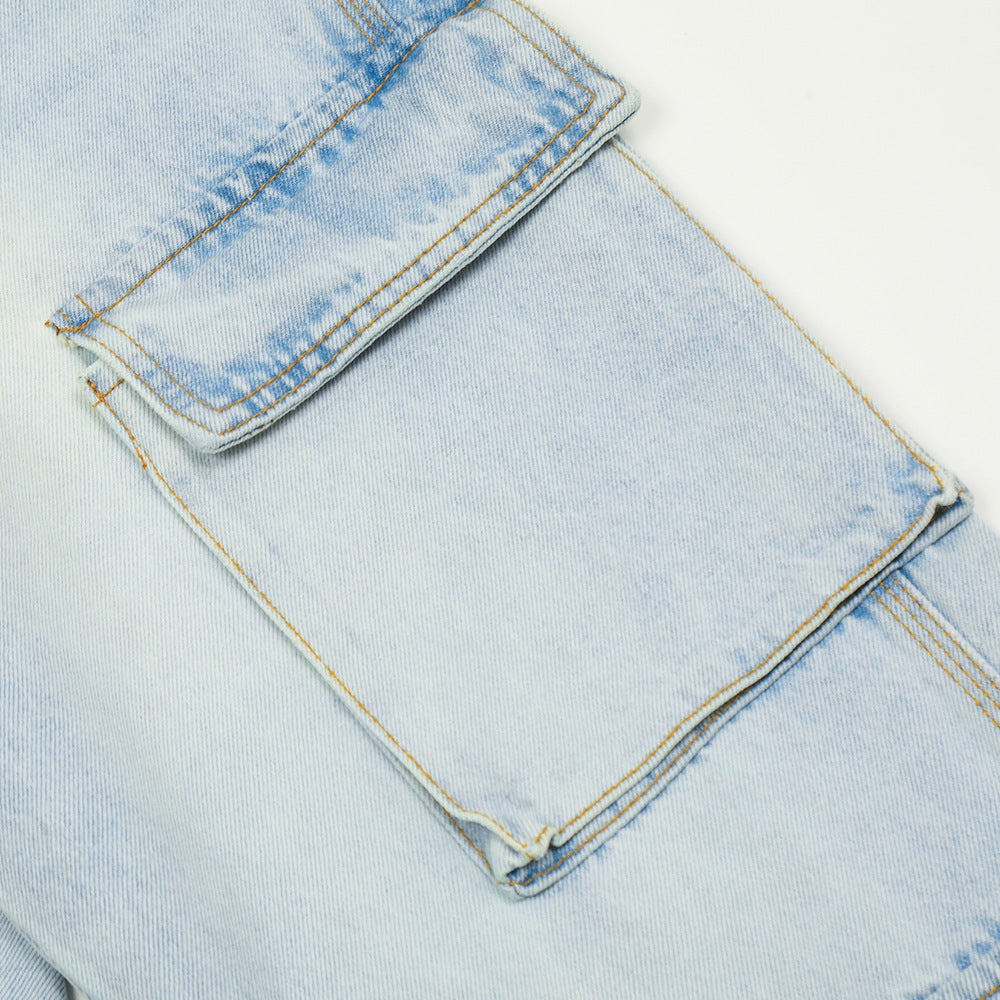 Wash Light Color Cargo Jeans Men Wash Light Color Cargo Jeans Men