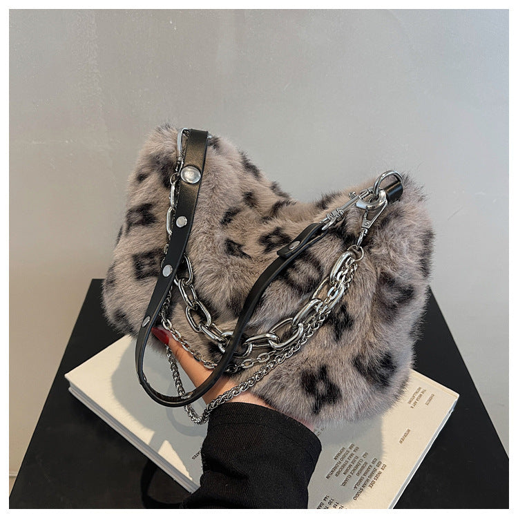 Winter Plush Bags Chain Shoulder Bag Women Flowers Print Handbags Winter Plush Bags Chain Shoulder Bag Women Flowers Print Handbags