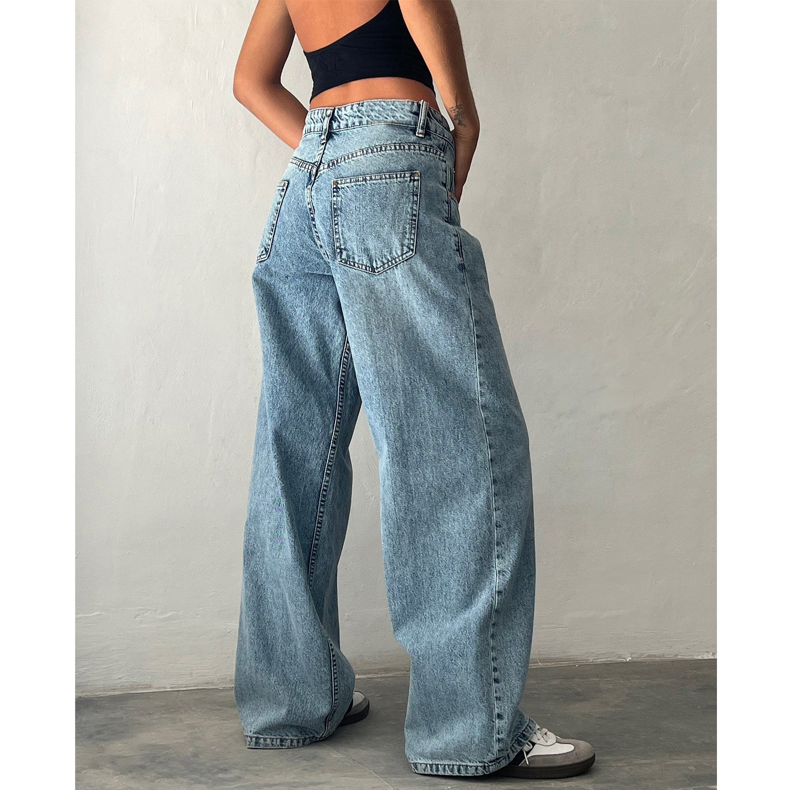 Retro Low Waist Non-elastic Washed Straight Jeans For Women Retro Low Waist Non-elastic Washed Straight Jeans For Women