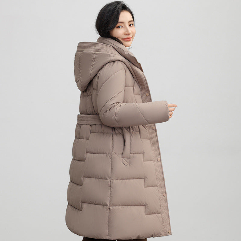 Women's Winter New Waist Trimming Fashion Mid-length Hooded Below-the-knee Coat Women's Winter New Waist Trimming Fashion Mid-length Hooded Below-the-knee Coat