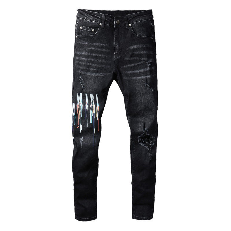 Dazzling Color Letters Black Men's Jeans Dazzling Color Letters Black Men's Jeans