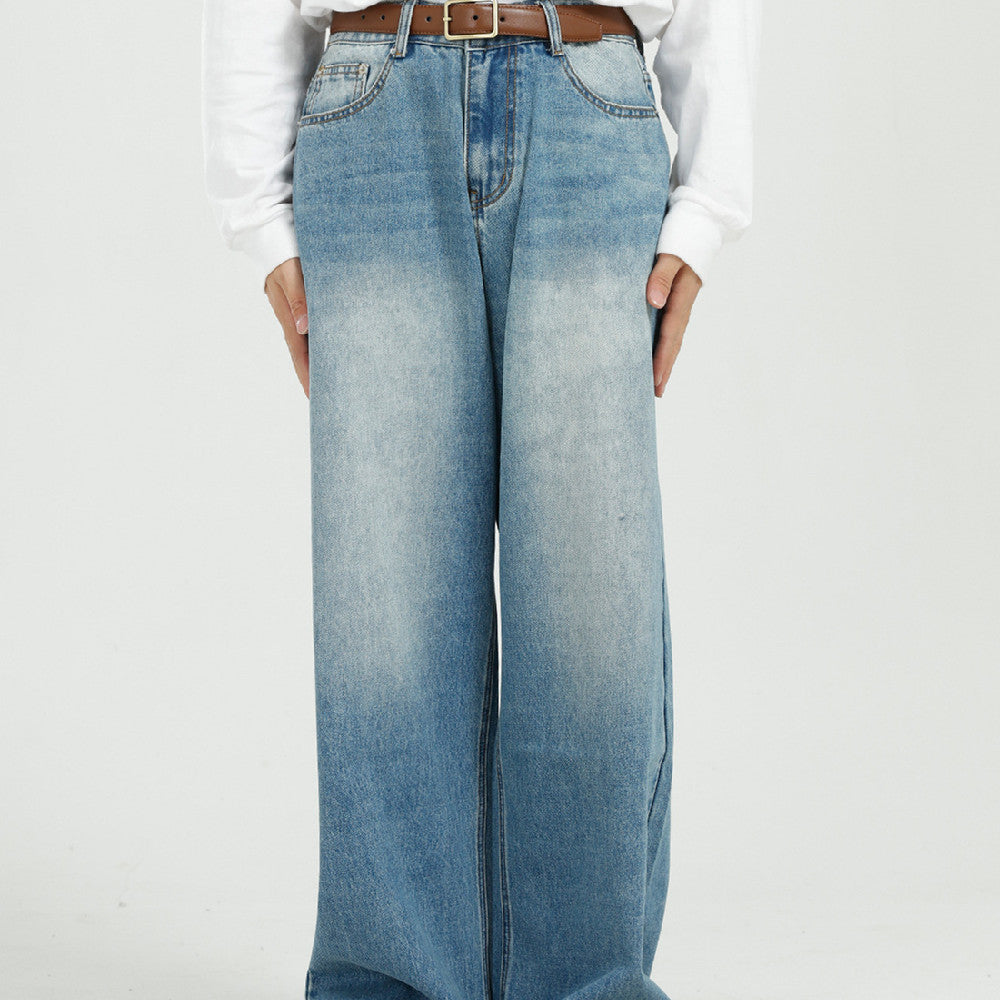 Loose And Versatile Blue Straight Wide Leg Jeans For Men Loose And Versatile Blue Straight Wide Leg Jeans For Men