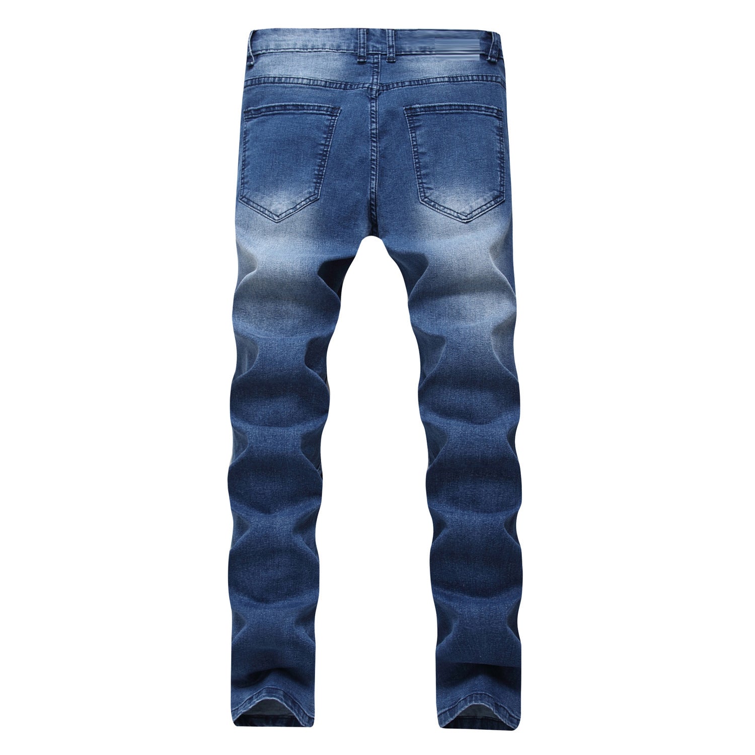 Multi-holes, Blue Elastic Men's Jeans Slim-fitting Small Straight Multi-holes, Blue Elastic Men's Jeans Slim-fitting Small Straight