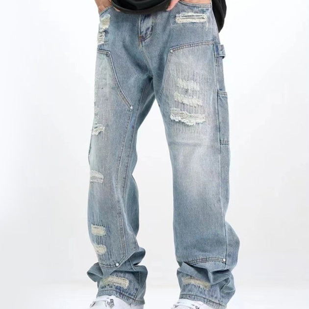 Washed And Frayed Craft Ripped Jeans For Men Washed And Frayed Craft Ripped Jeans For Men