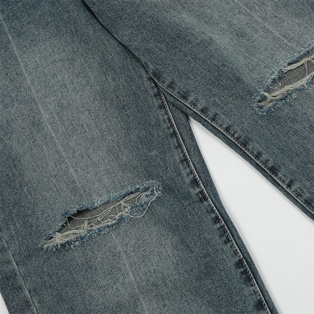 Ripped Knee Jeans Men Straight-leg Trousers Ripped Knee Jeans Men Straight-leg Trousers