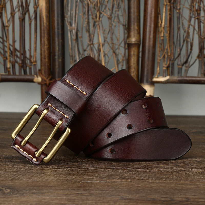 Men's Leather Belt Double Pin Buckle Men's Leather Belt Double Pin Buckle