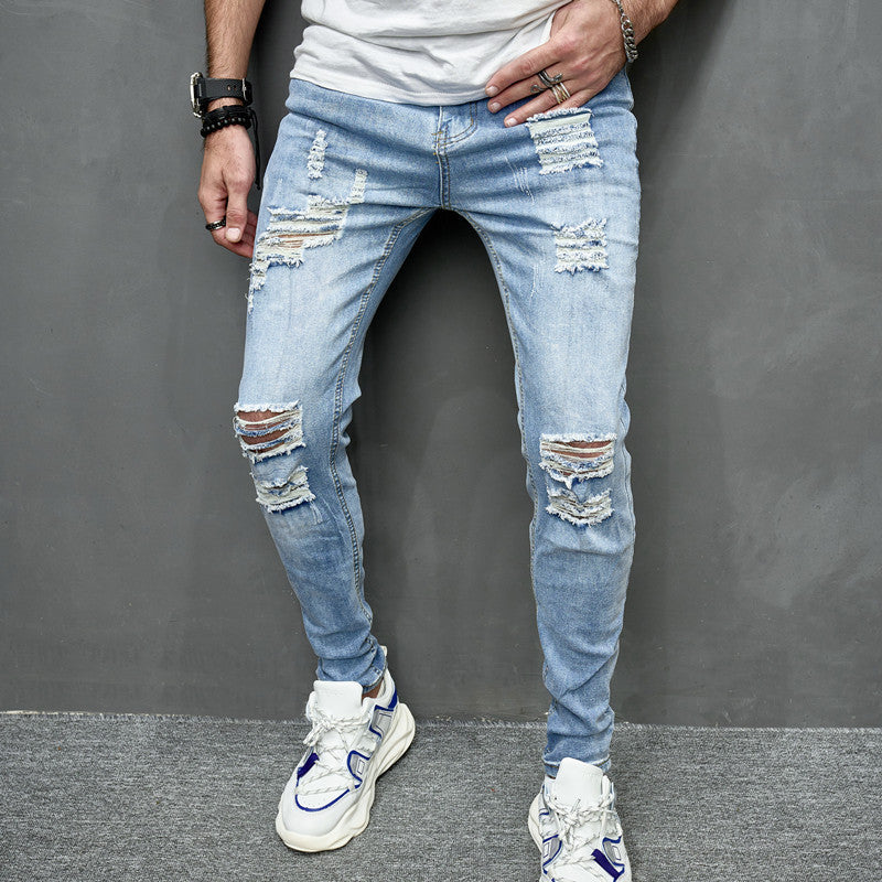 Men's Street Distressed Slim Fit Elastic Jeans Men's Street Distressed Slim Fit Elastic Jeans