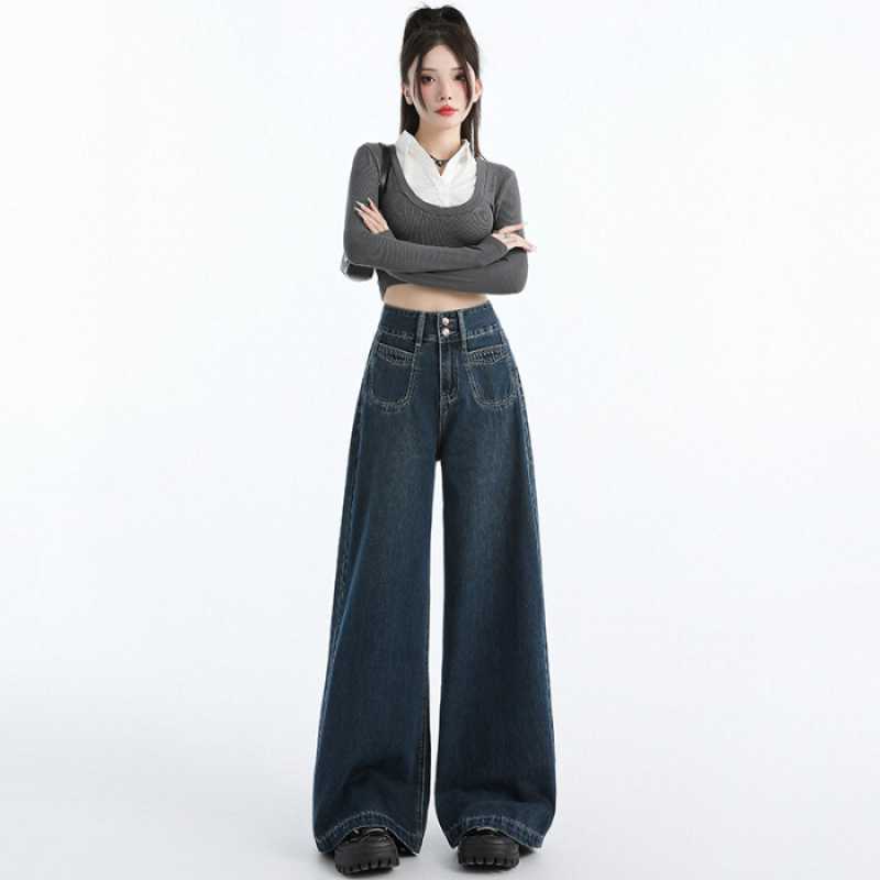 Draping Mop All-matching Straight Jeans For Women Draping Mop All-matching Straight Jeans For Women
