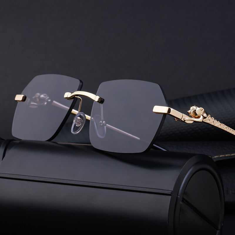 Frameless Trimming Leopard Temple Men Retro Square Frame Driving Sunglasses Frameless Trimming Leopard Temple Men Retro Square Frame Driving Sunglasses
