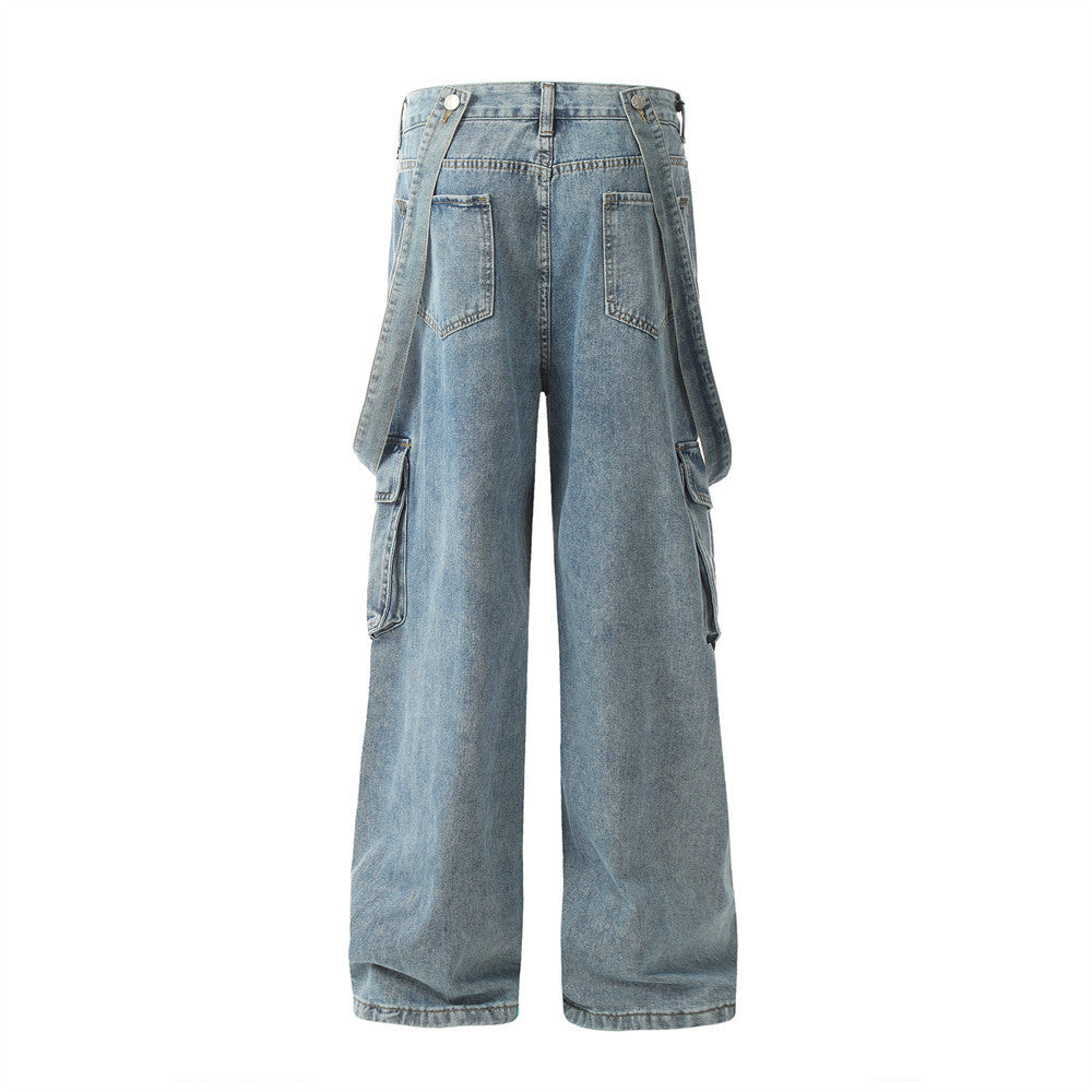 Ribbon Design Multi-pocket Workwear Denim Trousers Men Ribbon Design Multi-pocket Workwear Denim Trousers Men