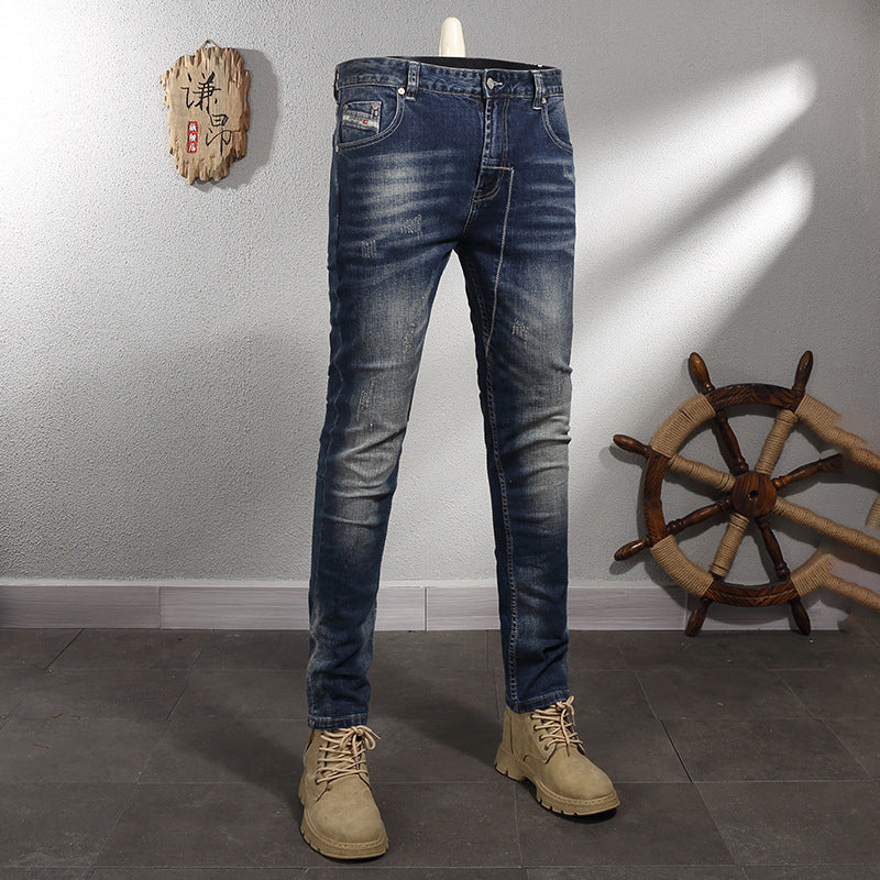 Men's Retro Elastic Slim Fit Small Straight Leg Jeans Men's Retro Elastic Slim Fit Small Straight Leg Jeans