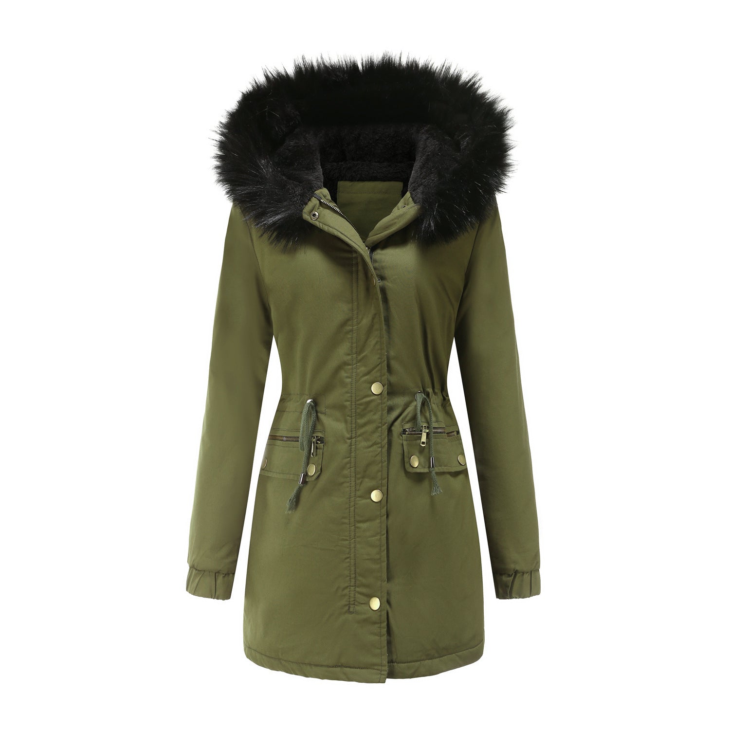 Women's Mid-length Fur Collar Coat Parker Cotton-padded Coat Women's Mid-length Fur Collar Coat Parker Cotton-padded Coat