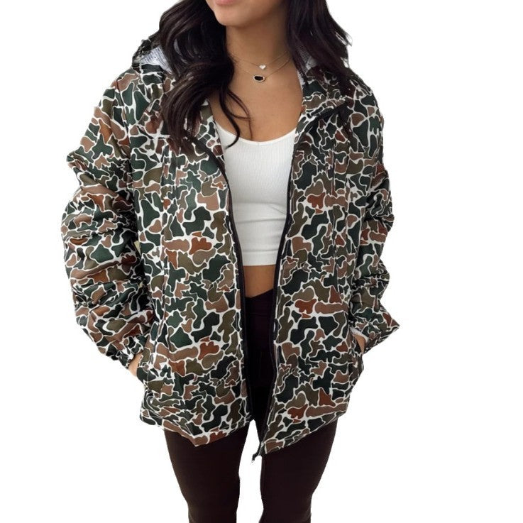 Camouflage Long Sleeve Zipper Rain Jacket Women Camouflage Long Sleeve Zipper Rain Jacket Women
