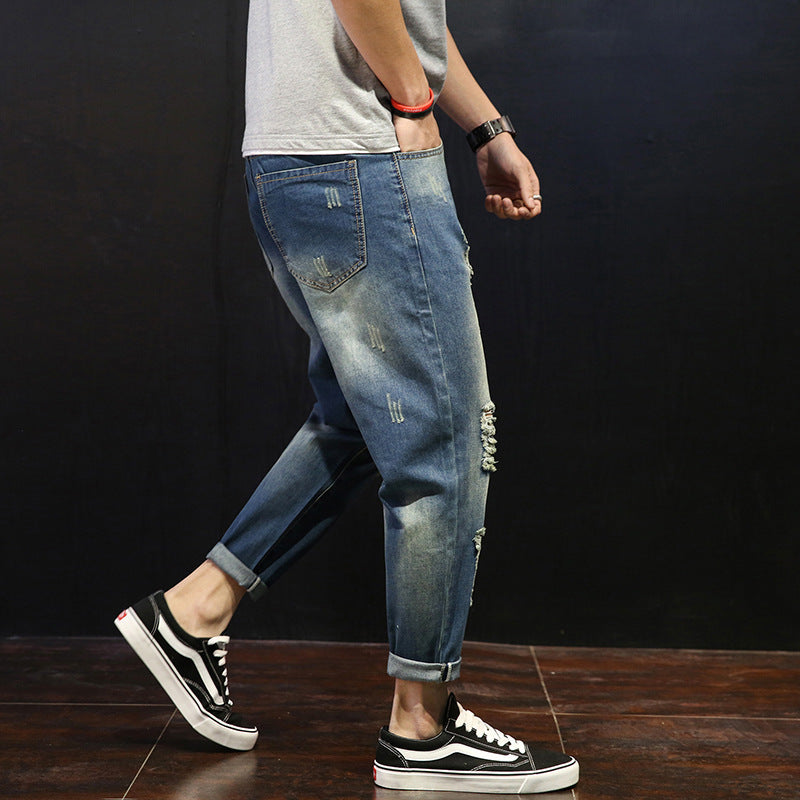 Men's Ripped Jeans Loose Overweight Man Plus Size Skinny Pants Men's Ripped Jeans Loose Overweight Man Plus Size Skinny Pants