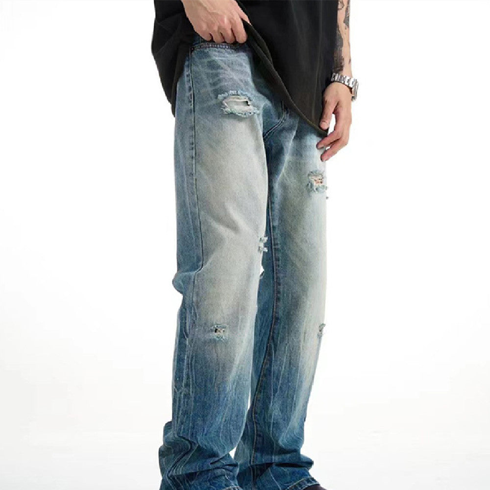 Gradient Water Washed Hole Jeans For Men Gradient Water Washed Hole Jeans For Men