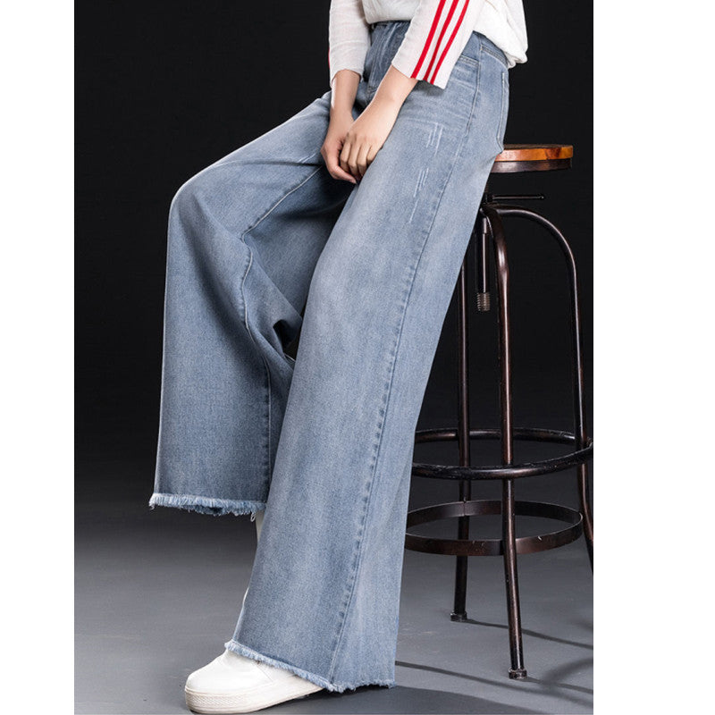 Raw Hem Wide Legs Jeans For Women Baggy Straight Trousers Raw Hem Wide Legs Jeans For Women Baggy Straight Trousers