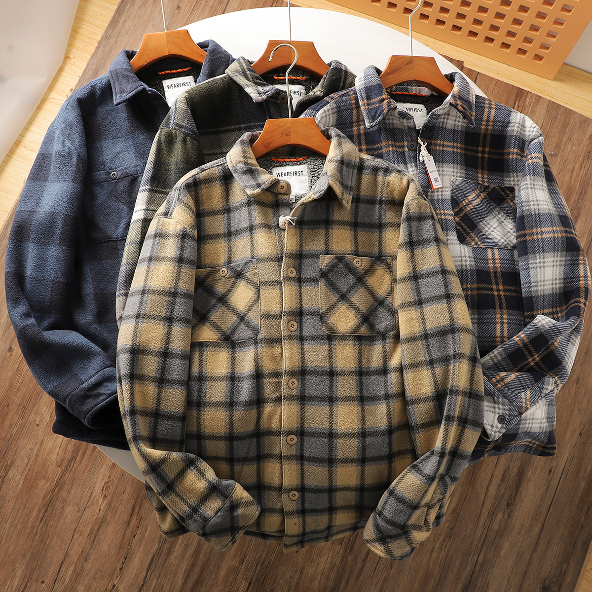 Autumn And Winter Fleece-lined Warm Composite Lambswool Plaid Shirt Cotton-padded Coat Autumn And Winter Fleece-lined Warm Composite Lambswool Plaid Shirt Cotton-padded Coat