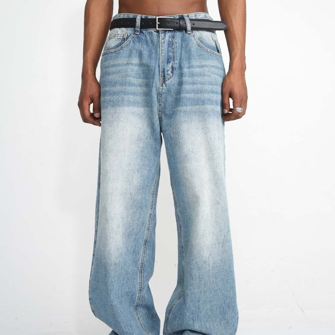 Men's Blue Straight Wide Leg Casual Jeans Men's Blue Straight Wide Leg Casual Jeans