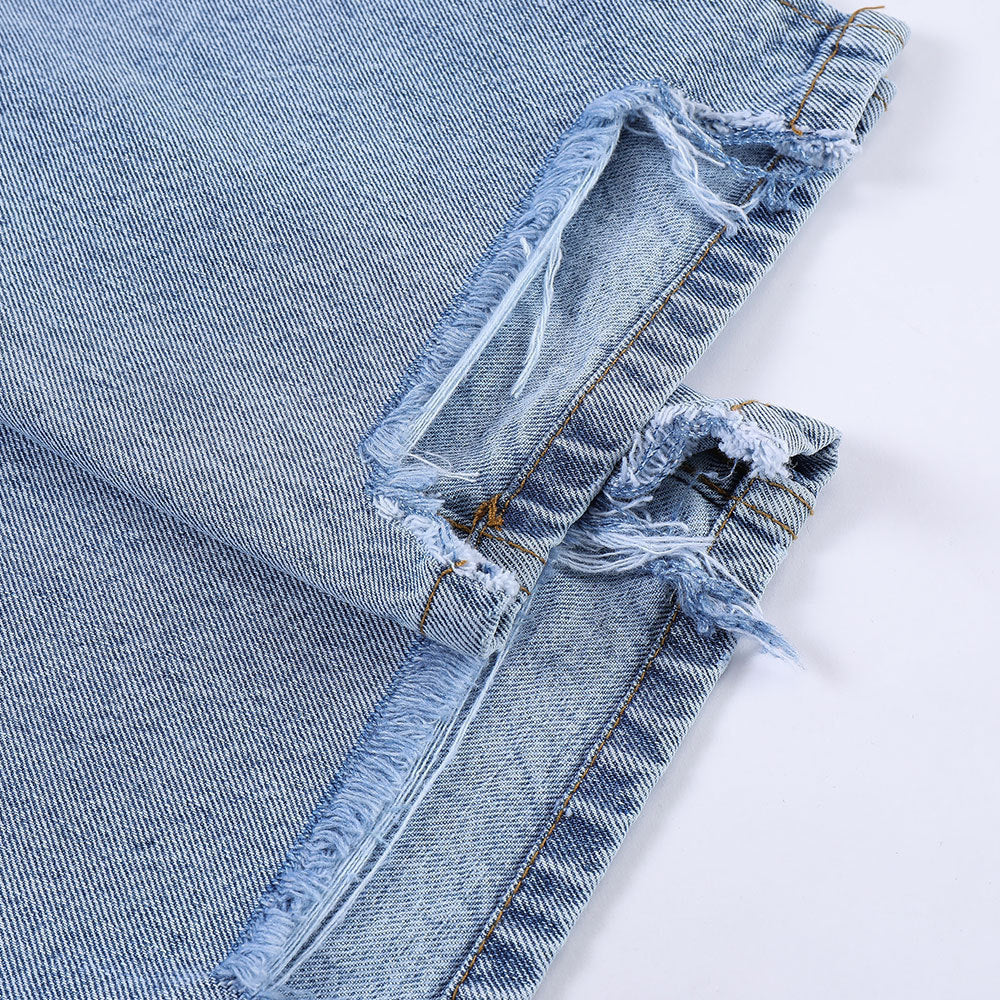 Solid Color Washed Raw Edge Jeans Men Solid Color Washed Raw Edge Jeans Men