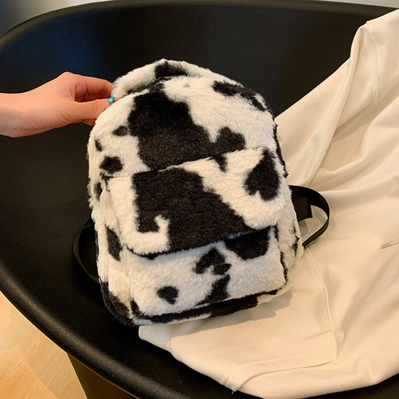 Cute Cows Pattern Furry Backpack Women Small Bags Cute Cows Pattern Furry Backpack Women Small Bags