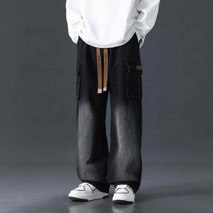 Loose Straight Wide-leg Pants Draping Gradient Washed Jeans For Men Loose Straight Wide-leg Pants Draping Gradient Washed Jeans For Men