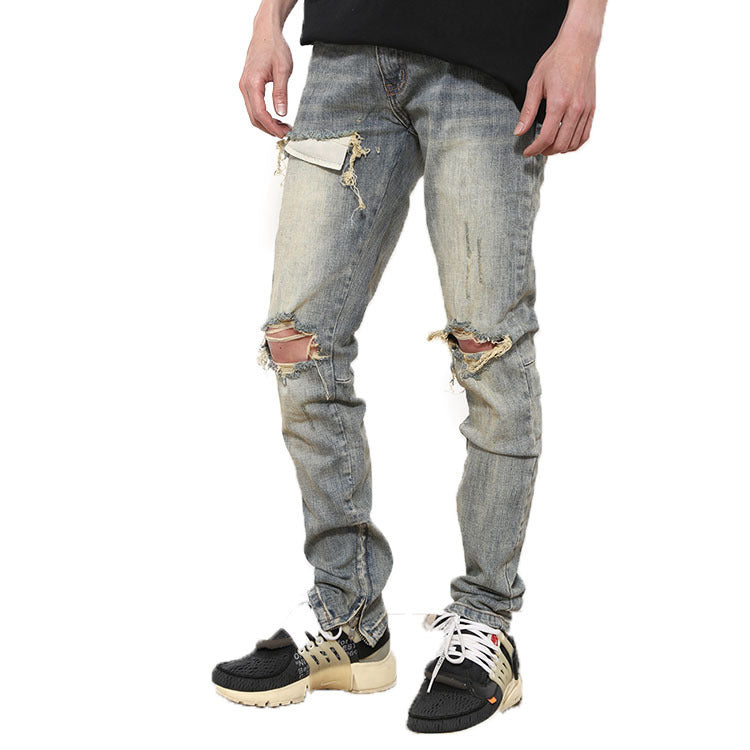 Ripped Washed Elastic Mid-waist Denim Trousers Ripped Washed Elastic Mid-waist Denim Trousers