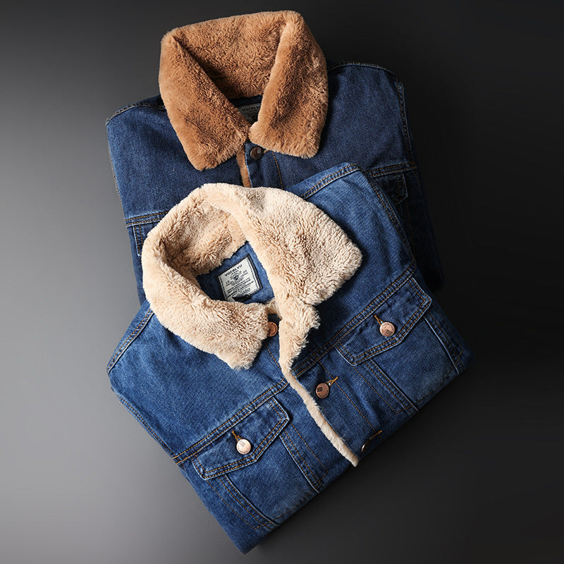 Jacket Top Autumn And Winter Fleece-lined Old Fashion Casual Denim Coat Jacket Top Autumn And Winter Fleece-lined Old Fashion Casual Denim Coat