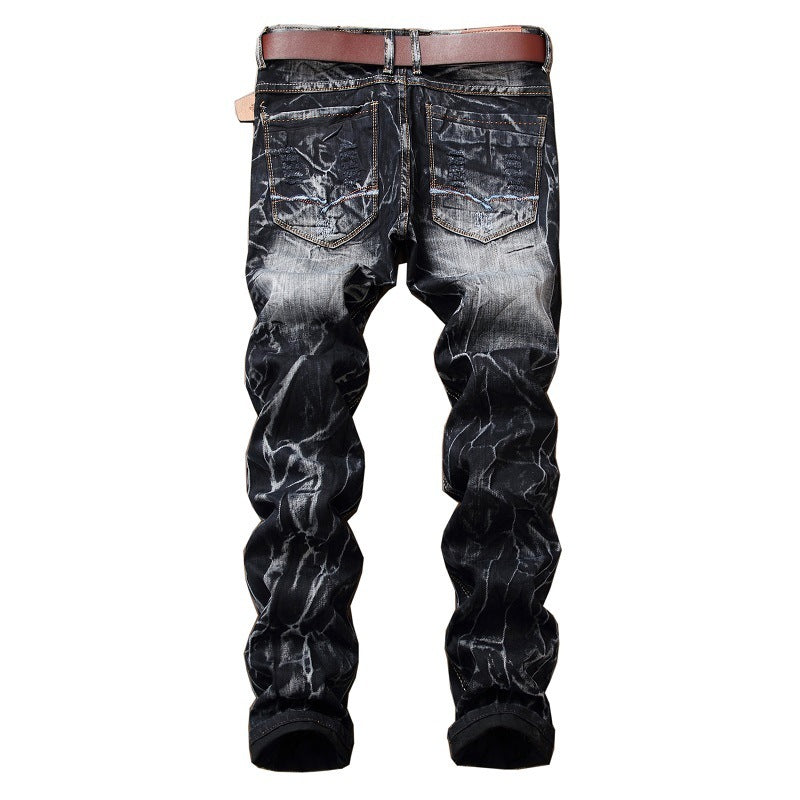 Distressed Slim Fit Straight-leg Denim Men's Broken Holes Pants Distressed Slim Fit Straight-leg Denim Men's Broken Holes Pants