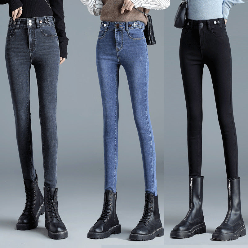 High Waist Stretch Jeans Tight And Warm Skinny Pants Women High Waist Stretch Jeans Tight And Warm Skinny Pants Women