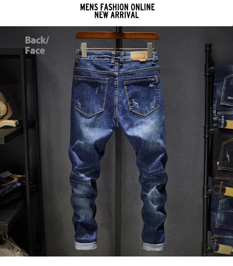 Cross-border Stretch Jeans Men's Ripped Casual Slim Fit Skinny Denim Pants Cross-border Stretch Jeans Men's Ripped Casual Slim Fit Skinny Denim Pants