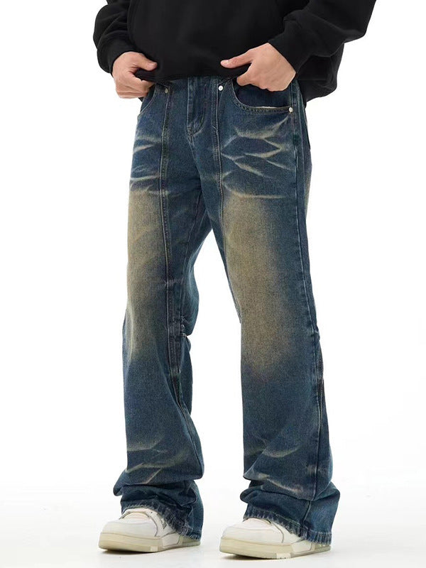 Retro Washed Dark Blue Jeans For Men Retro Washed Dark Blue Jeans For Men