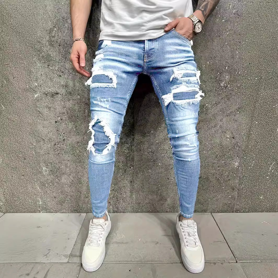 European And American Fashion Worn-out Patch Men's Jeans European And American Fashion Worn-out Patch Men's Jeans