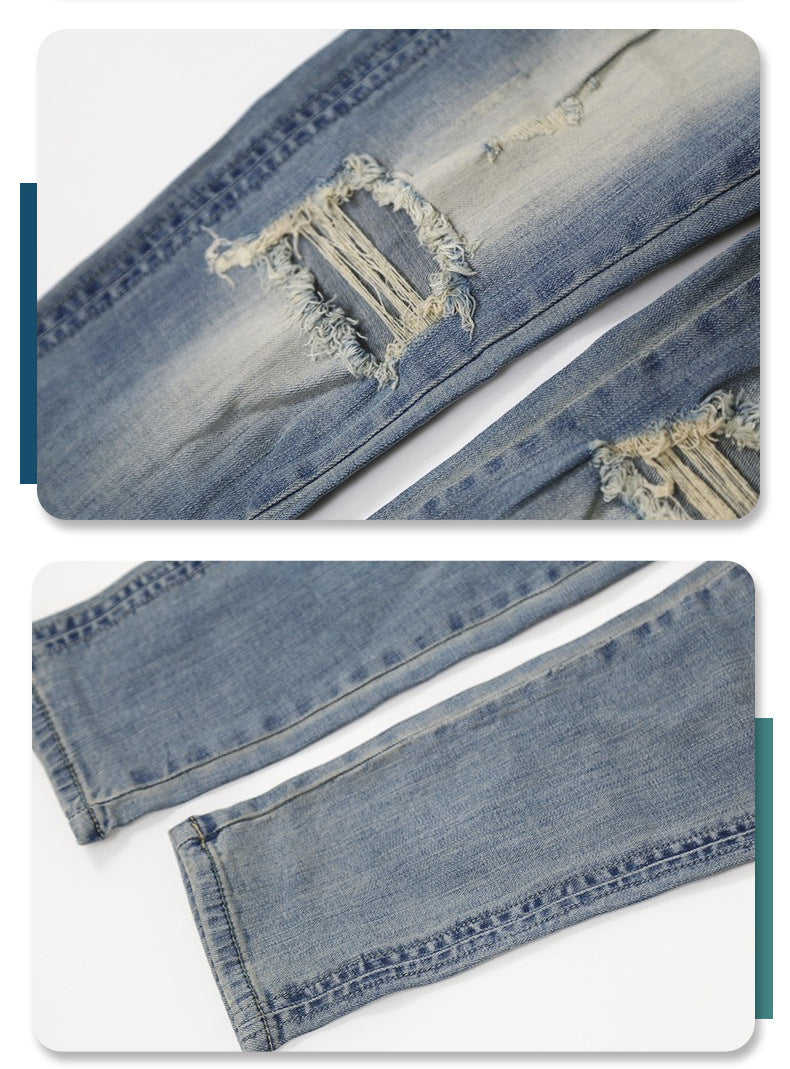Pure Black Stretch Jeans With Holes For Men Pure Black Stretch Jeans With Holes For Men