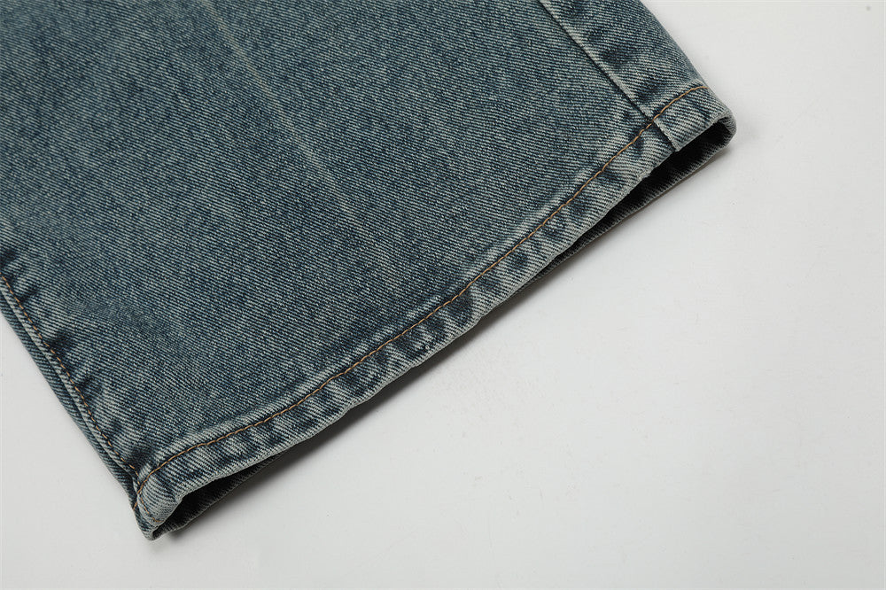 Ripped Knee Jeans Men Straight-leg Trousers Ripped Knee Jeans Men Straight-leg Trousers