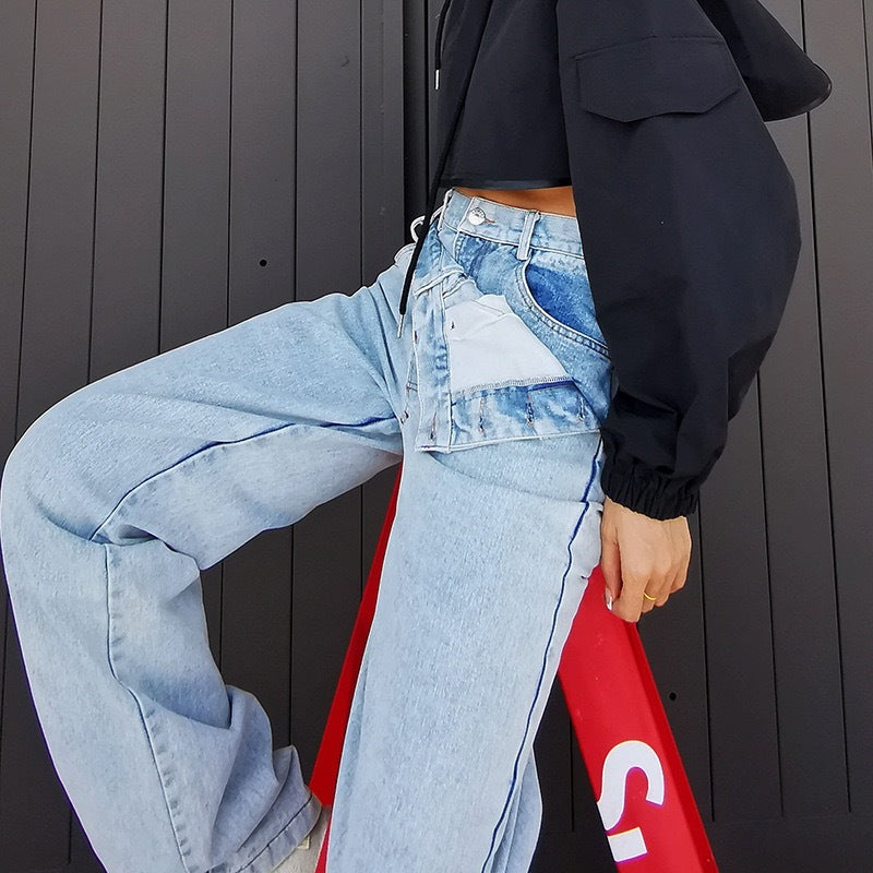 Street Personality Button High Waist Straight Wide Leg Jeans Women Street Personality Button High Waist Straight Wide Leg Jeans Women