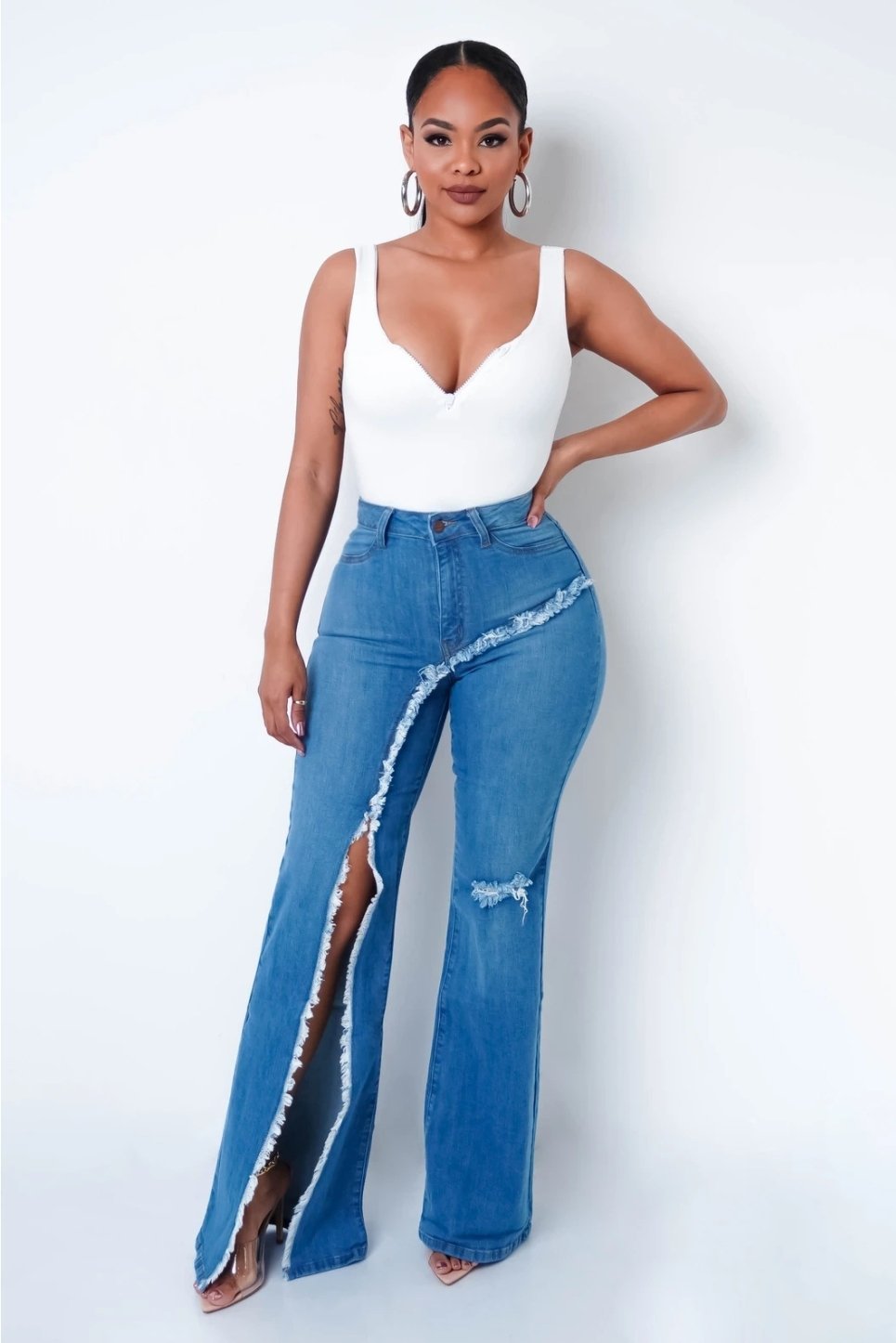 New style elastic ripped flared pants jeans women New style elastic ripped flared pants jeans women