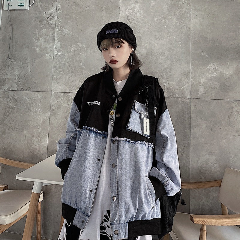 Stitching Denim Embroidered Letters Men's And Women's Jackets Stitching Denim Embroidered Letters Men's And Women's Jackets