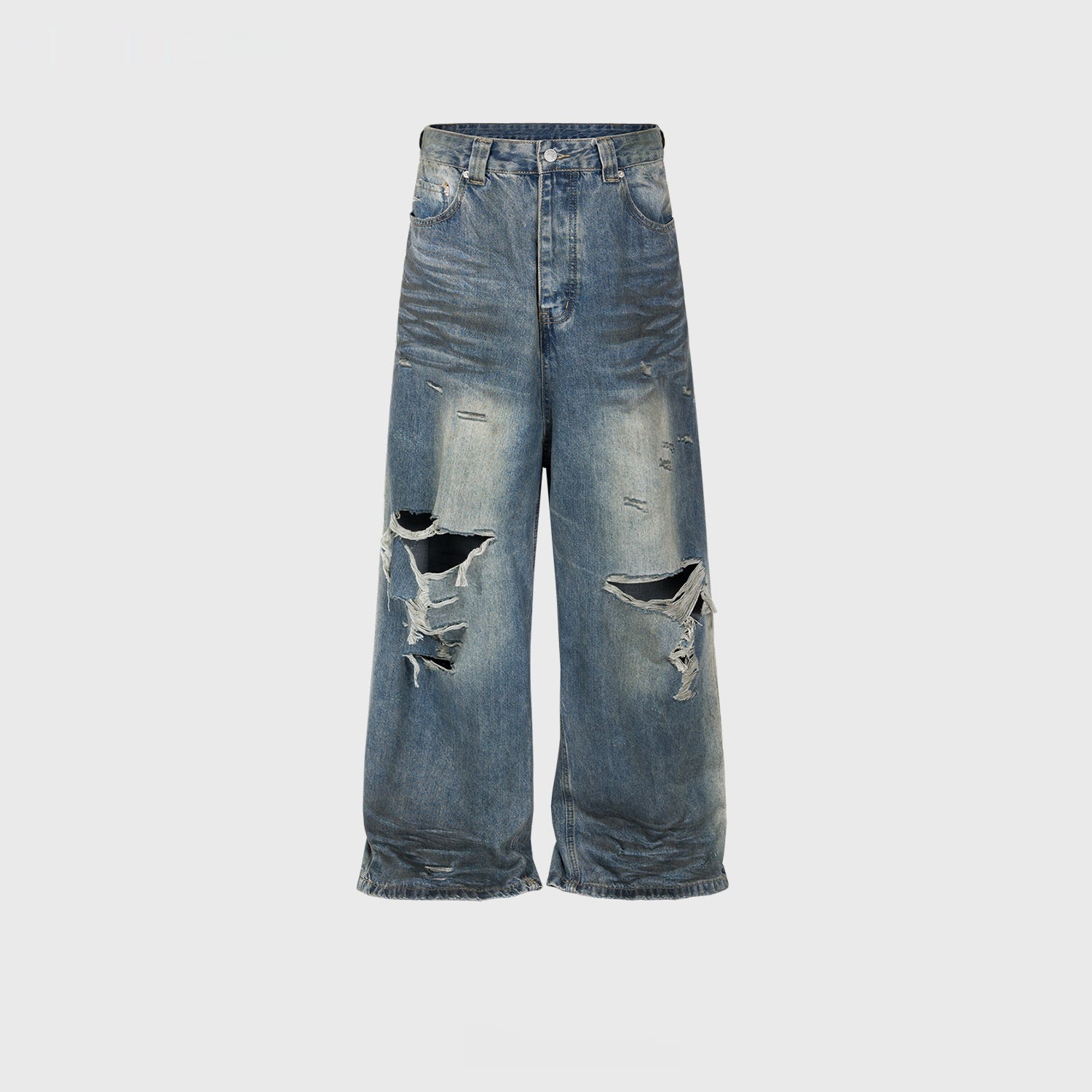 Ripped Big Ripped Men's Retro Washed Distressed Crease Texture Jeans Ripped Big Ripped Men's Retro Washed Distressed Crease Texture Jeans