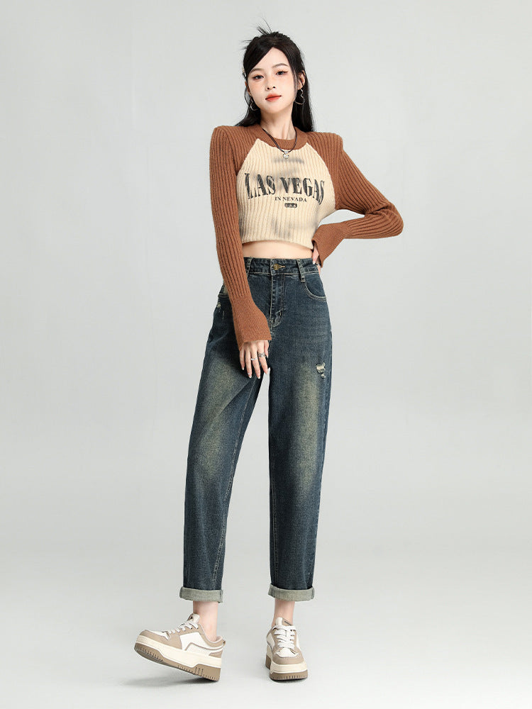 Water Washed Hole Harem Jeans Women Water Washed Hole Harem Jeans Women