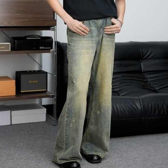 Loose All-match American Retro Distressed Wide-leg Jeans For Men Loose All-match American Retro Distressed Wide-leg Jeans For Men