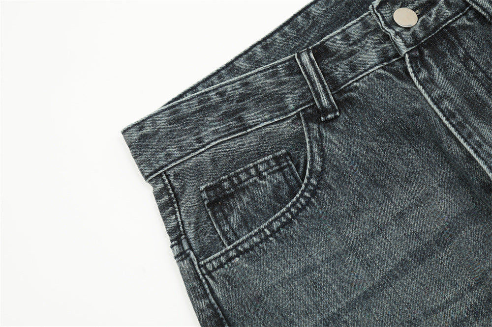 Men's Marble Pattern Washed And Worn Jeans Men's Marble Pattern Washed And Worn Jeans