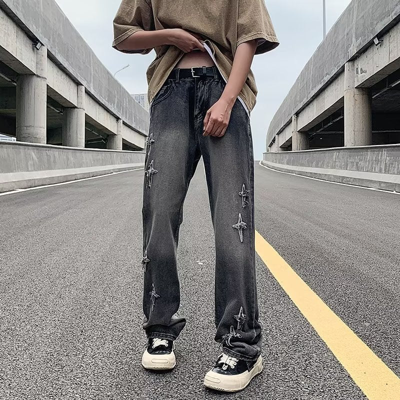 Zipper Loose Denim Trousers Men Zipper Loose Denim Trousers Men