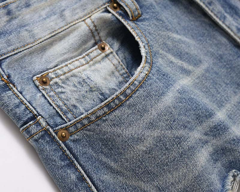 High Street American Retro Worn Looking Washed-out Ripped Skinny Jeans Men High Street American Retro Worn Looking Washed-out Ripped Skinny Jeans Men