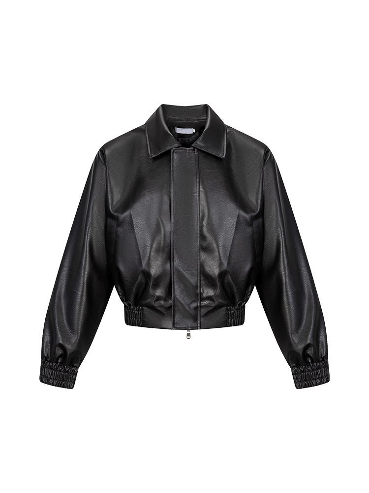 Black PU Leather Padded Shoulder Casual Short Jacket Black PU Leather Padded Shoulder Casual Short Jacket