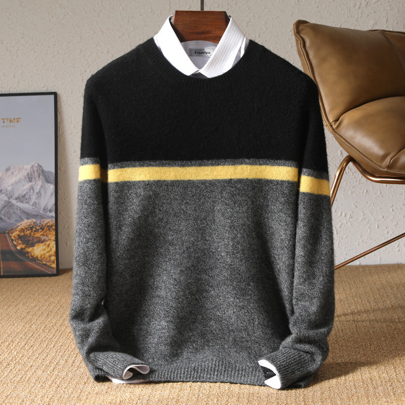 Striped Youth Pure Wool Sweater Men's Round Neck Loose Striped Youth Pure Wool Sweater Men's Round Neck Loose