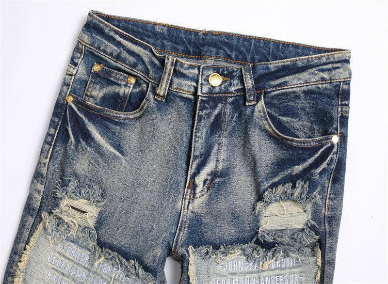 Jeans Patch Retro Blue Slim Fit Men Jeans Patch Retro Blue Slim Fit Men