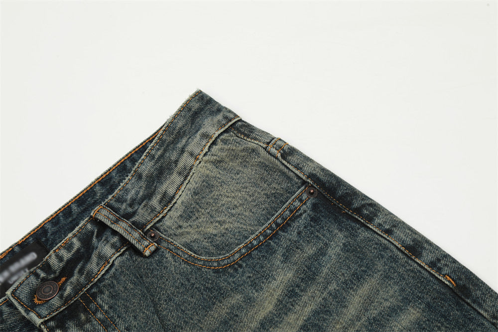 American Retro Tattered Jeans Denim Trousers Men American Retro Tattered Jeans Denim Trousers Men