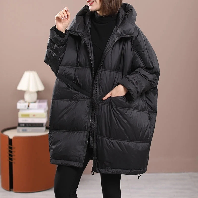 Women's Mid-length Hooded Loose Thick White Duck Down Winter Coat Women's Mid-length Hooded Loose Thick White Duck Down Winter Coat